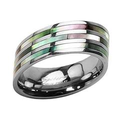 Piersando Band Ring Titan Triple Abalone Perlmutt Inlay Silber Bandring Ehering Partnerring Damen Herren Größe 64 (20.4) von Piersando