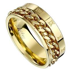 Piersando Herren Band Ring Ketten Style Spinner mit Römischen Zeichen Herrenring Edelstahlring Bandring Größe 62 (19.7) | Gold von Piersando