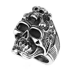 Piersando Herren Ring Edelstahl Biker Rocker Totenkopf mit gekreuzten Knochen Männer Herrenring 30mm Breit Silber Größe 71 (22.6) von Piersando