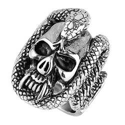 Piersando Herren Ring Edelstahl Biker mit Totenschädel mit Schlange Männer Herrenring 32mm Breit Silber Größe 64 (20.4) von Piersando