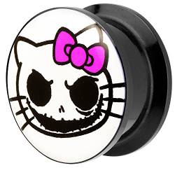 Piersando Ohr Plug Piercing Kunststoff Motiv Comic Picture Flesh Tunnel Ohrplug mit Death Horror Kitty Katze Schwarz Weiß Pink 14mm von Piersando