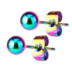 Piersando Ohrringe Edelstahl Kugel Perlen Ohrstecker Perlenohrringe Perlenohrstecker glänzend poliert Damen Herren Rainbow 3mm von Piersando