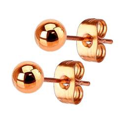 Piersando Ohrringe Edelstahl Kugel Perlen Ohrstecker Perlenohrringe Perlenohrstecker glänzend poliert Damen Herren Rosegold 4mm von Piersando