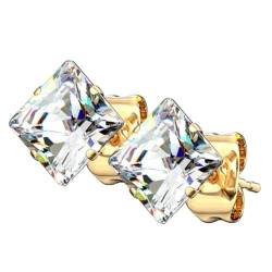 Piersando Ohrringe Edelstahl Zirkonia Quadrat quadratische Ohrstecker Kristall Strass Glitzer Steine Diamant Form Damen Herren 10mm Gold Clear von Piersando