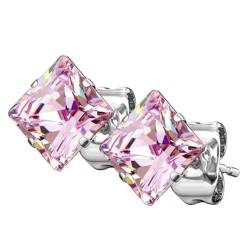 Piersando Ohrringe Edelstahl Zirkonia Quadrat quadratische Ohrstecker Kristall Strass Glitzer Steine Diamant Form Damen Herren 4mm Silber Rosa von Piersando