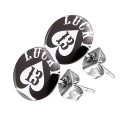 Piersando Ohrstecker Ohrringe Runde Kleine Stecker für Damen oder Kinder Silber mit Lucky 13 Motiv von Piersando