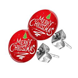 Piersando Ohrstecker Ohrringe Runde Kleine Stecker für Damen oder Kinder Silber mit Merry Christmas Motiv von Piersando
