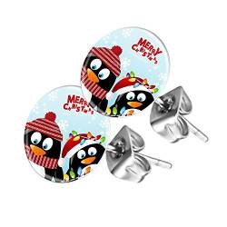 Piersando Ohrstecker Ohrringe Runde Kleine Stecker für Damen oder Kinder Silber mit Merry Christmas Penguine Motiv von Piersando