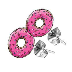 Piersando Ohrstecker Ohrringe Runde Kleine Stecker für Damen oder Kinder Silber mit Pink Donut Motiv von Piersando