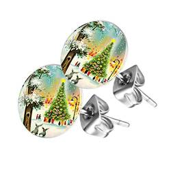 Piersando Ohrstecker Ohrringe Runde Kleine Stecker für Damen oder Kinder Silber mit Weihnachten Motiv von Piersando