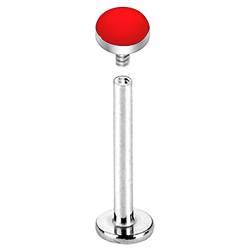 Piersando Piercing Barbell Lippe Labret Lippenpiercing Ohr Tragus Ohrpiercing mit Emaille Kugel Kopf Platte 1,2mm x 8mm x 3mm Rot von Piersando