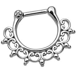 Piersando Piercing Scharnier Clicker Ring Tribal Spikes Spitzen mit Herzen Ornament Vintage Septum für Tragus Helix Ohr Nase Lippe Brust Intim Silber von Piersando