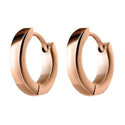 Piersando Schmale Edelstahl Creolen Damen Herren Kinder Ohrringe mit Klappverschluss Ohrschmuck Huggie Kreolen Klein Rund Rosegold 2,5mm Breit von Piersando