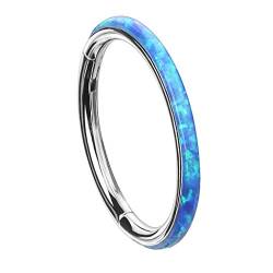 Segment Clicker Scharnier Ring Piercing mit Opal Stein Septum Tragus Helix Nase Lippe Nasenring Ohr Ohrpiercing Nasenpiercing Silber Blau 1,2mm x 8mm von Piersando