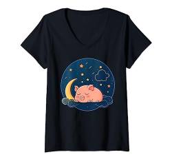 Damen Nickerchen Schwein Pyjama auf Schwein schlafen T-Shirt mit V-Ausschnitt von Pig lover on Pig kids, women, men apparel