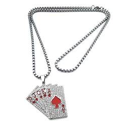 Crystal Royal Flush Halskette für Männer, Flush Poker Karten Halskette, Spielkarten Anhänger Halskette mit 27,6 "Kette, Spaten Royal Flush Poker Glück Amulett Halskette, Casino Glücksspiel (Rot) von PikaLF