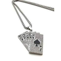 Crystal Royal Flush Halskette für Männer, Flush Poker Karten Halskette, Spielkarten Anhänger Halskette mit 27,6 "Kette, Spaten Royal Flush Poker Glück Amulett Halskette, Casino Glücksspiel (Schwarz) von PikaLF