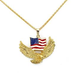 Flying Bald Eagle Anhänger Halskette für Männer, American Flag Halskette mit 23,6 "Kette, Vintage Hawk Eagle Anhänger, Silber Metalllegierung Kette, Viking Animal Halskette Schmuck Geschenk (Gold) von PikaLF