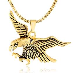 Flying Bald Eagle Anhänger Halskette für Männer, Hip Hop American Eagle Halskette mit 23,6 "Kette, Vintage Hawk Eagle Anhänger, Silber Metalllegierung Kette, Viking Animal Halskette Schmuck (Gold) von PikaLF