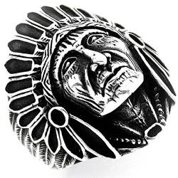 Indian Chief Ring für Männer, Indianerringe, Spirit Of The Warrior Ring, Indian Headdress Ring, Tribal Amulet Ring, Punk-Stil Indian Skull Jewelry Geschenk für Männer Boys (18.1) von PikaLF