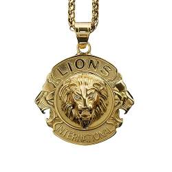 Löwe Etikett Halskette für Männer, Punk Rock Löwe Halskette, Nordische Wikinger-Löwenkopf-Anhänger-Halskette mit 23,6-Zoll-Kette, Hip-Hop-Löwen-Anhänger aus, Jahrgang-Tier-Gold-Löwe-Halskette von PikaLF