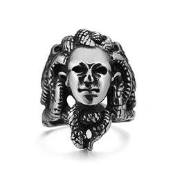 Medusa-Ring für Männer, griechische Mythologie Medusa Schlangenring, Edelstahl nordischen Wikinger Medusa Kopf Ring, Jahrgang Medusa Schlange Totem Amulett Ring, Punk Medusa Schmuck Geschenk (19.8) von PikaLF