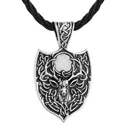 Norse Viking Deer Halskette für Männer, Vintage Elk Anhänger Halskette mit 19,7 "Kette, Celtic Deer Kopf Totem Amulett Halskette, Viking Runes Talisman Halskette, Punk Animal Deer Schmuck (Silber) von PikaLF