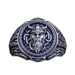 Odin Ring für Männer, nordischer Wikinger Odin Kopf Ring, Wikinger Keltischer Knoten Ring, Vintage Kelte Odin Amulett Ring, Odin Krieger Totem Stammesring Silber Schwarz, Punk Wikinger Schmuck (17.3) von PikaLF