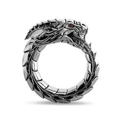 PikaLF Drachenring für Männer, nordischer Wikinger-Drachenkopfring, Vintage-Drachen-Totem-Amulettring, Hip-Hop-Biker-Ring, Punk-Tier-Drachenschmuck für Männer Jungen (17.3, Silber) von PikaLF