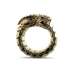 PikaLF Drachenring für Männer, nordischer Wikinger-Drachenkopfring, Vintage-Drachen-Totem-Amulettring, Hip-Hop-Biker-Ring, Punk-Tier-Drachenschmuck für Männer Jungen (20.6, Gold) von PikaLF