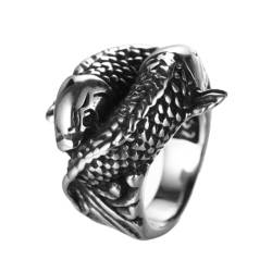 PikaLF Fischring für Männer, nordischer Wikinger-Koi-Karpfenring, Vintage Koi-Fisch-Totem-Amulettring, Hip-Hop-Biker-Ring, Punk-Tierfischschmuckgeschenk für Männer Jungen (21.4) von PikaLF