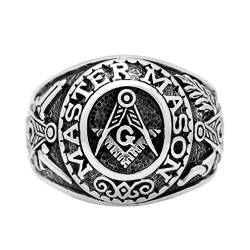 PikaLF Master Freimaurer Ring für Männer, Kompass Freimaurer Ring, Freimaurer Symbol Freimaurer Ringe, Hip Hop Biker Ring, Religiöser Amulett Ring, Punk Freimaurer Schmuck (18.1) von PikaLF