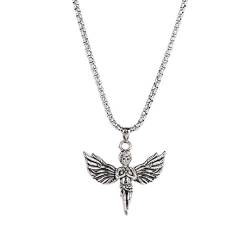 PikaLF Praying Angel Halskette für Männer, Fly Wings Anhänger Halskette mit 27,6 "Kette, Gothic Angel Amulett Halskette, Vintage Wing Totem Anhänger, Hip Hop Halskette von PikaLF