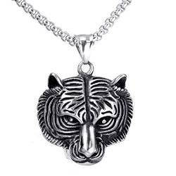 PikaLF Tiger Halskette für Männer, nordische Wikinger Tiger Kopf Anhänger Halskette mit 23,6 "Kette, Vintage Tiger Totem Amulett Halskette-Hip Hop Tiger Siegel Halskette von PikaLF