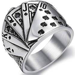 Royal Flush Ring für Männer, Flush Poker Karten Ring, Spielkartenringe, Herren Edelstahlspaten Royal Flush Poker Glücksring, Amulett Ring, Casino Glücksspiel Schmuck Geschenk für Männer Jungen (17.3) von PikaLF