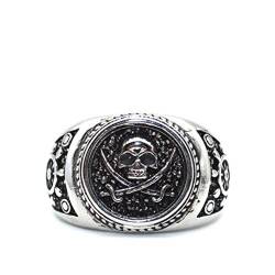 Schädelring für Männer, Vintage Pirate Crossed Swords Schädelkopfring, Punkrockschädel-Totemring, Gothic Pirate Skull Amulet Ring, Halloween Ring Biker, Wikingerschädelschmuck Geschenk (19.8, Silber) von PikaLF