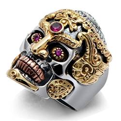 Sugar Skull Ringe für Männer, Demon Skull King Ring, Cool Devil Skull Head Ring Halloween Biker, Gothic Purple Eye Vampir Schädel Cocktail Party Ring, Vintage Punk Skull Schmuck (21.4) von PikaLF