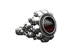 Totenkopf Ring für Männer, Gothic Dämon Schädel Kopf Ring, Geburtsstein Tod Schädel Skelett Ring, Punk Rock Edelstein Schädel Ring, Hip Hop Halloween Schädel Biker Ring (18.9, Silber) von PikaLF