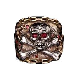 Totenkopf Ring für Männer, Schwert Kreuz Schädel Skelett Ring, Gothic Dämon Schädel Kopf Ring, Punk Rock gekreuzte Knochen Schädel Ring, Hip Hop Halloween Schädel Biker Ring(18.9) von PikaLF
