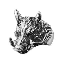 Wildschwein Ring für Männer, Edelstahl Schwein Ring, Jahrgang Wildschwein Ringe, nordischen Wikinger Wildschwein Kopf Ring, Wildschwein Totem Amulett Ring, Punk Tier Schwein Schmuck Geschenk (21.4) von PikaLF