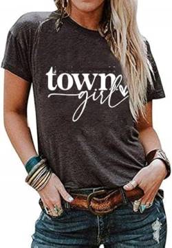 Just A Small Town Girl T-Shirt für Frauen Konzert-Urlaub Top Country Musik Kurzarm Shirts, grau dunkel, Mittel von Pingyongchang