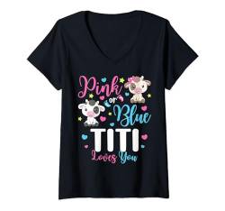 Damen Rosa oder Blau Titi Loves You Geschenke Kuh Baby Geschlecht Enthüllung T-Shirt mit V-Ausschnitt von Pink Or Blue Loves Gifts Cow Baby Gender Reveal