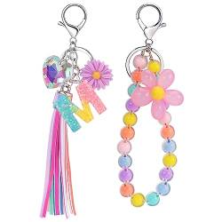 PinkSheep Schlüsselanhänger für Mädchen Frauen, 2PC personalisierte Schlüsselanhänger Rucksack Auto Blume Schlüsselanhänger, Schlüsselanhänger Accessoire von PinkSheep