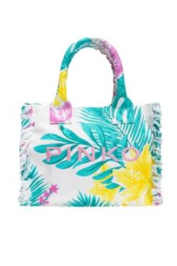 Pinko Damen Beach Shopping Canvas Riciclat Tasche, Zhd_Mult.White/Yellow von Pinko