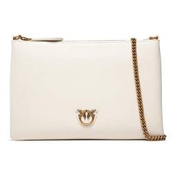 Pinko Damen Flat Classic Simply 1 Kalbsleder Reisezubehör-Brieftasche, Z14q_Weiß Seide Antique Gold von Pinko