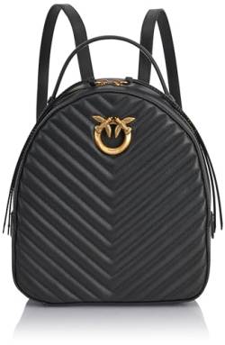 Pinko Damen Love Click Backpack Kalbsleder Chevron Rucksack, Z99q_schwarz-Antique Gold von Pinko