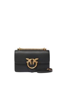 Pinko Damen Love One Mini Dc Kalbsleder Seide Tasche, Z99q_schwarz-Antique Gold von Pinko