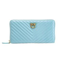 Pinko Damen Ryder Zip Around Sheep Nappa C Reisezubehör-Brieftasche, E52q_hellblau Mare-Antique Gold von Pinko