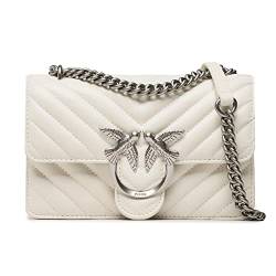 Pinko Damen Sheep Nappa C Love ONE Mini DC SCHAFNAPPA C, Z14O_Bianco SETA-Old Silver von Pinko