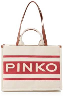 Pinko Damen Shopper Canvas recycelt + Sta Tasche, B7iq_Ecru/Fuchsia-Antique Gold von Pinko